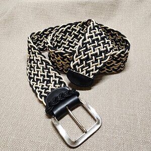 IBEL Black & Ivory Braided Woven Belt Leather sZ.